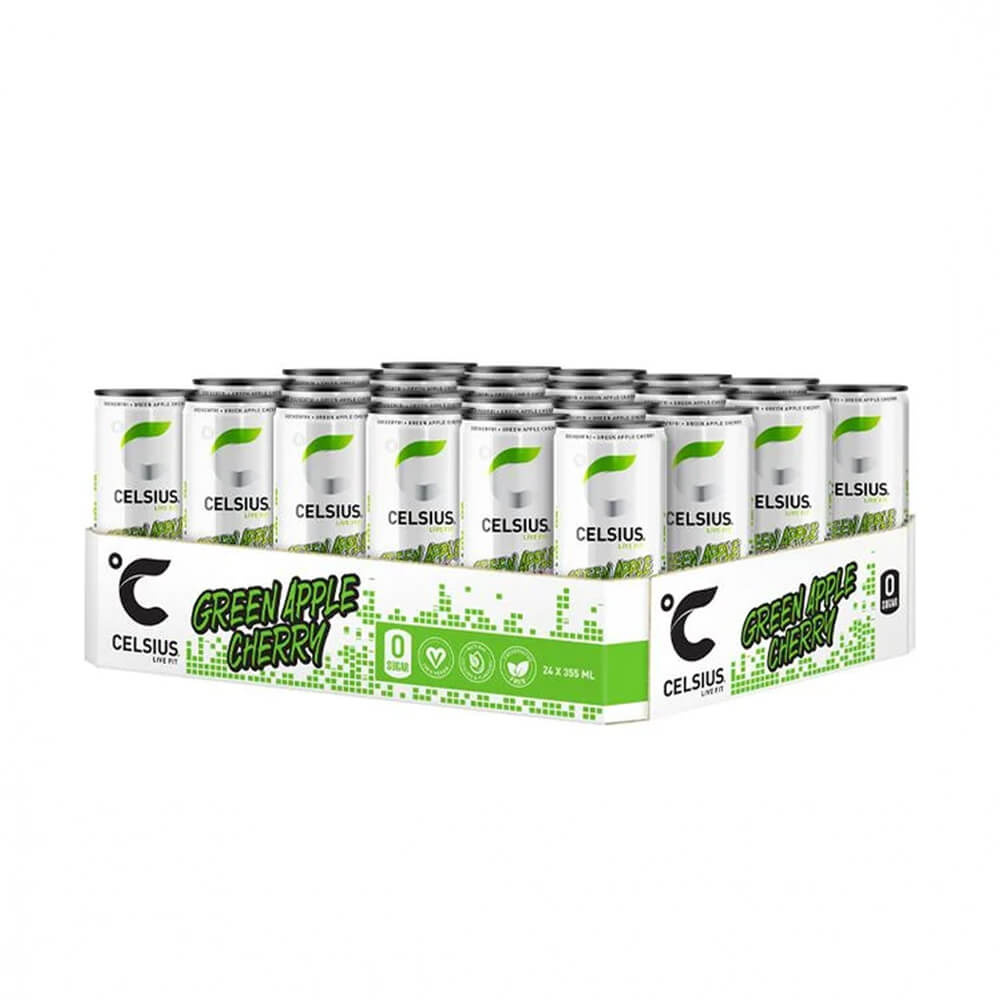 24 x Celsius, 355 ml (Green Apple Cherry) i gruppen Tema / Glutenfria Kosttillskott hos Tillskottsbolaget (CELSIUS86893)