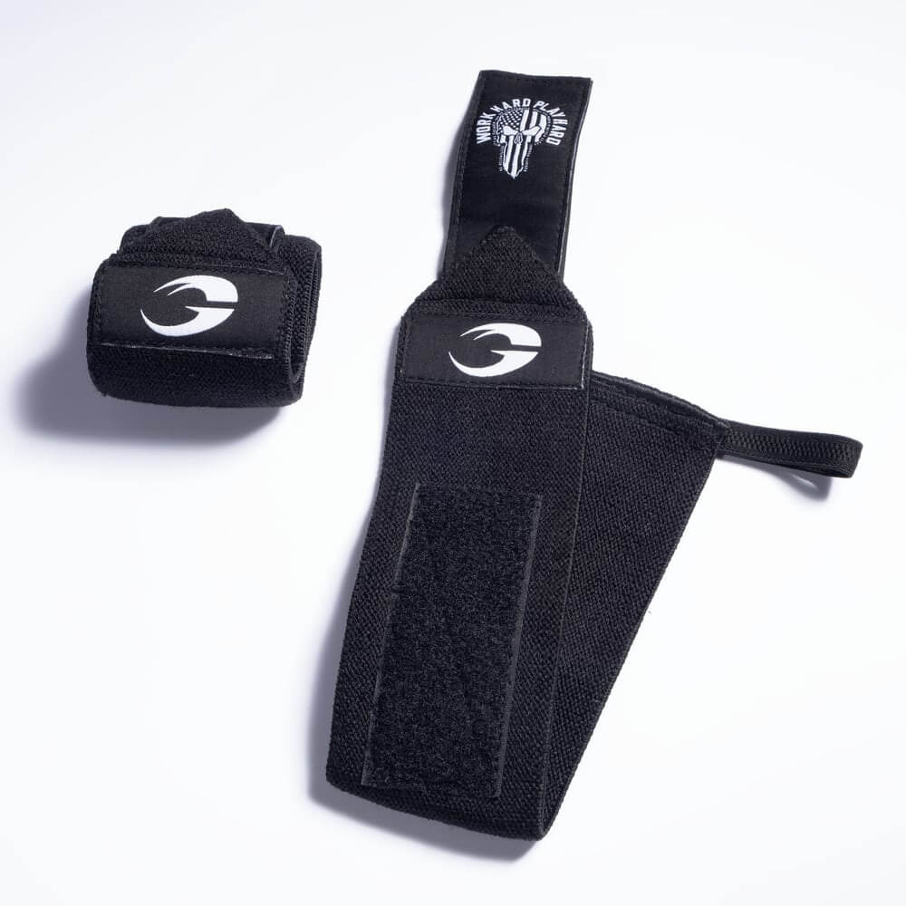 GASP Hardcore Wrist Wraps 18 inch, black/white i gruppen Träningstillbehör / Handledslindor hos Tillskottsbolaget (GASP67835)