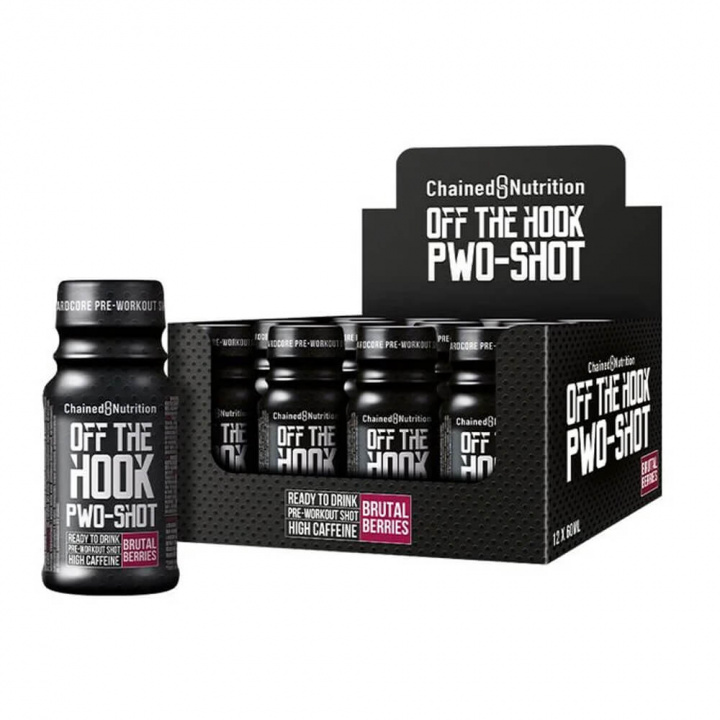 12 x Chained Nutrition Off The Hook PWO-Shot, 60 ml (Brutal Berries) i gruppen Kosttillskott & Livsmedel / Prestationshöjare / Pre-Workout / PWO hos Tillskottsbolaget (CHAINED894)