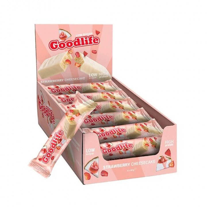 15 x Goodlife Proteinbar LOW SUGAR, 50 g (Strawberry Cheesecake) i gruppen Bars / Proteinbars hos Tillskottsbolaget (GOODLIFE843)