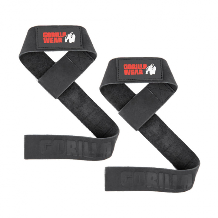 Gorilla Wear Gear Leather Lifting Straps, Black i gruppen Träningstillbehör / Dragremmar & Grepp hos Tillskottsbolaget (GORILLA7832)