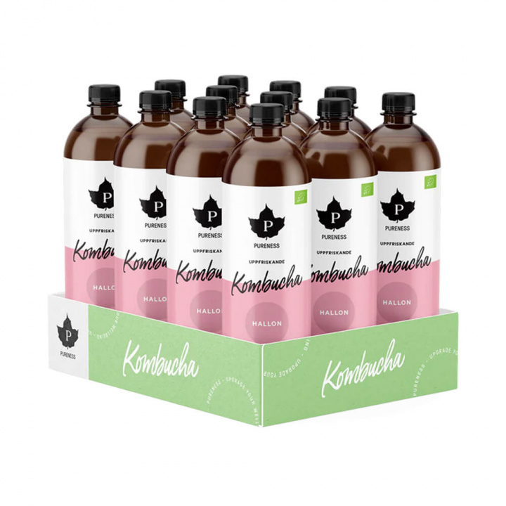 12 x Pureness Kombucha, 370 ml (Hallon) i gruppen Kosttillskott & Livsmedel / Hälsokost / Kombucha hos Tillskottsbolaget (PURENESS753)